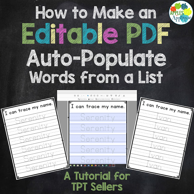 How to Make an Editable PDF that Auto-Populates Words from a List. A Tutorial for TPT Sellers | Apples to Applique