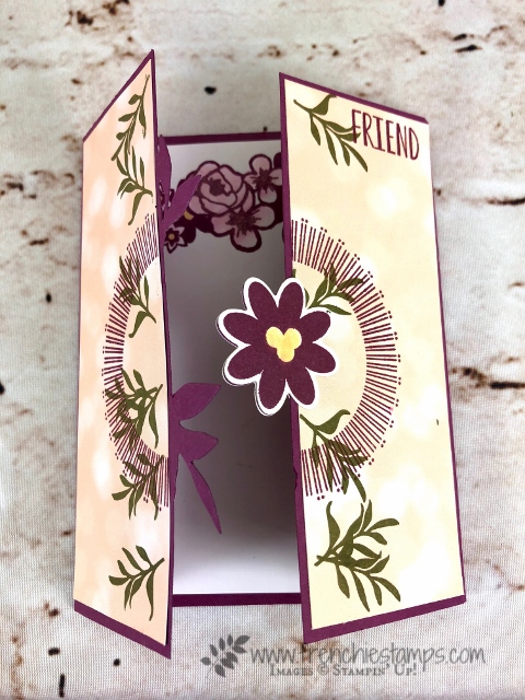 Bouquet Blooms, Gatefold Blossoms Framelits,Petal Promenade designer paper, Frenchie Stamps, Stampin'Up!,