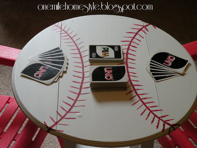 Refinished baseball themed table