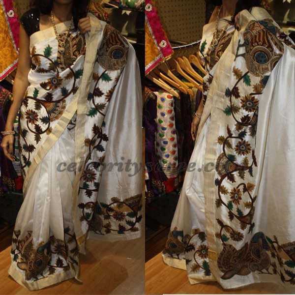 Kalamkari Tissue Sarees in White Color - Saree Blouse Patterns