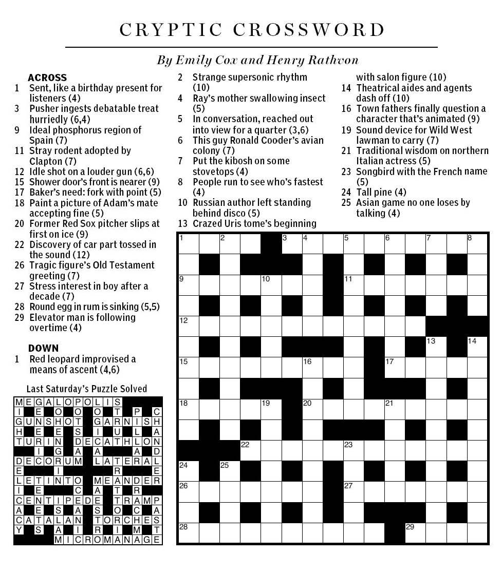 National Post Cryptic Crossword Forum: Saturday, June 1, 2013 — Getting