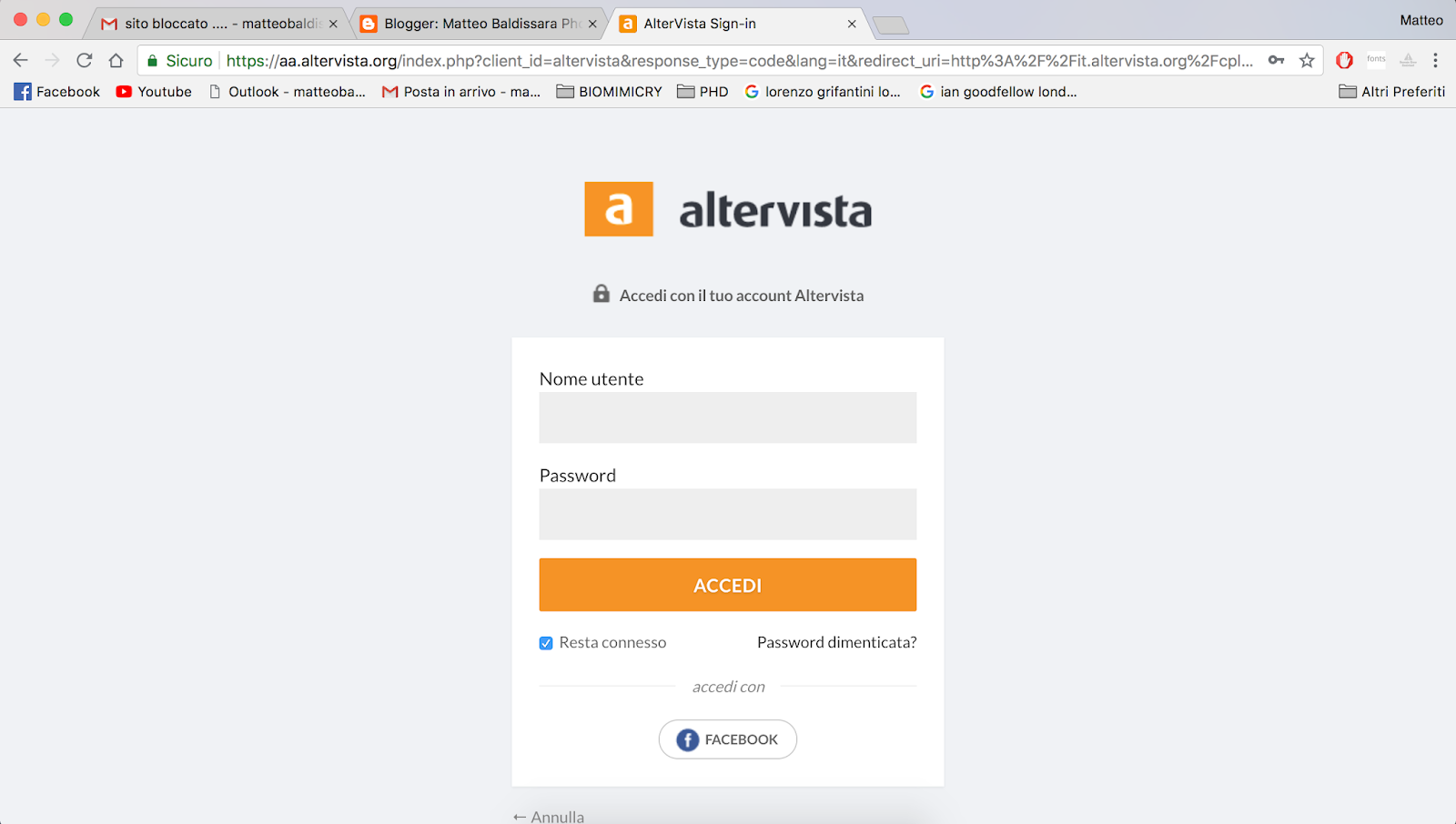 Matteo Baldissara Phd Riattivare una pagina web su Altervista