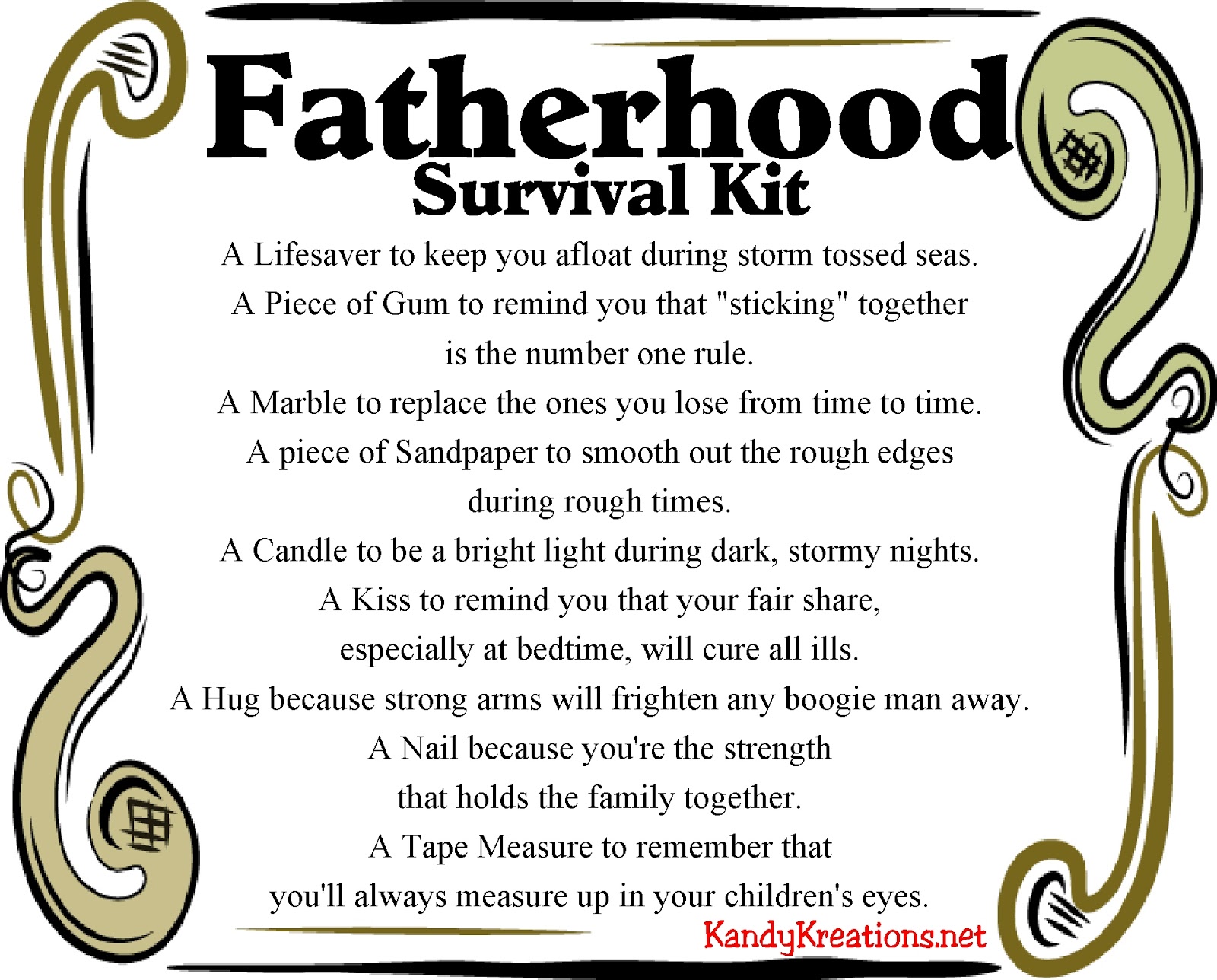 Fatherhood Survival Kit Printable Fatherhood Survival Kit Printable