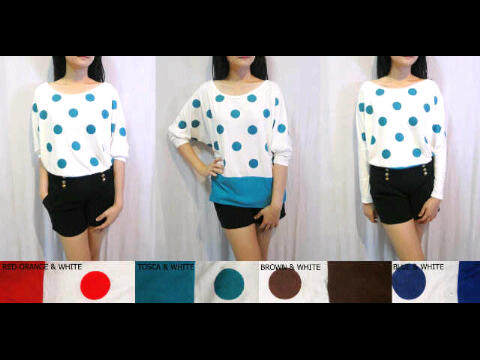 model baju bahan tile polkadot