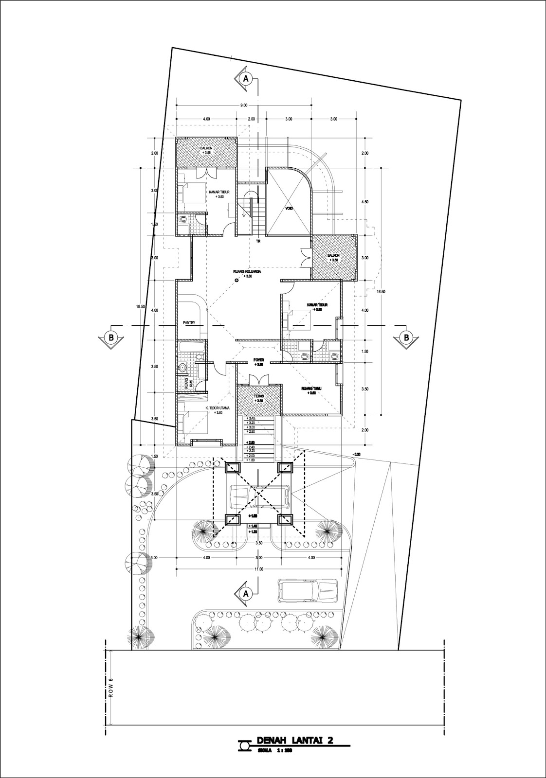 Panduan Bangunan Rumah  Contoh Desain  Rumah  DENAH RUMAH  DI TANAH BERKONTUR TIPE 336 m2