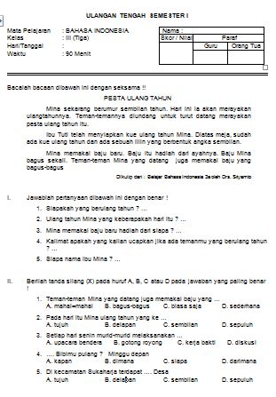 Soal essay bahasa indonesia kelas 3 sd semester 1