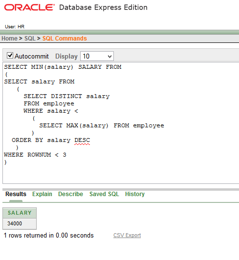 Oracle and mysql find top 3rd highest salary row from employee table error 