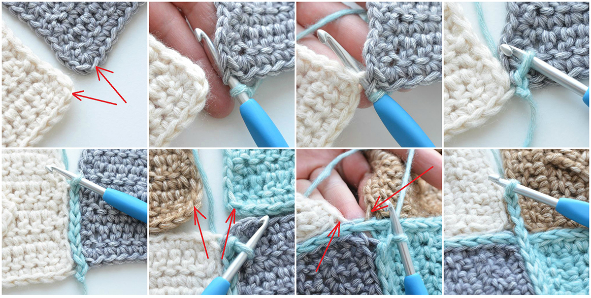 How to join crochet squares with "flat zip" method