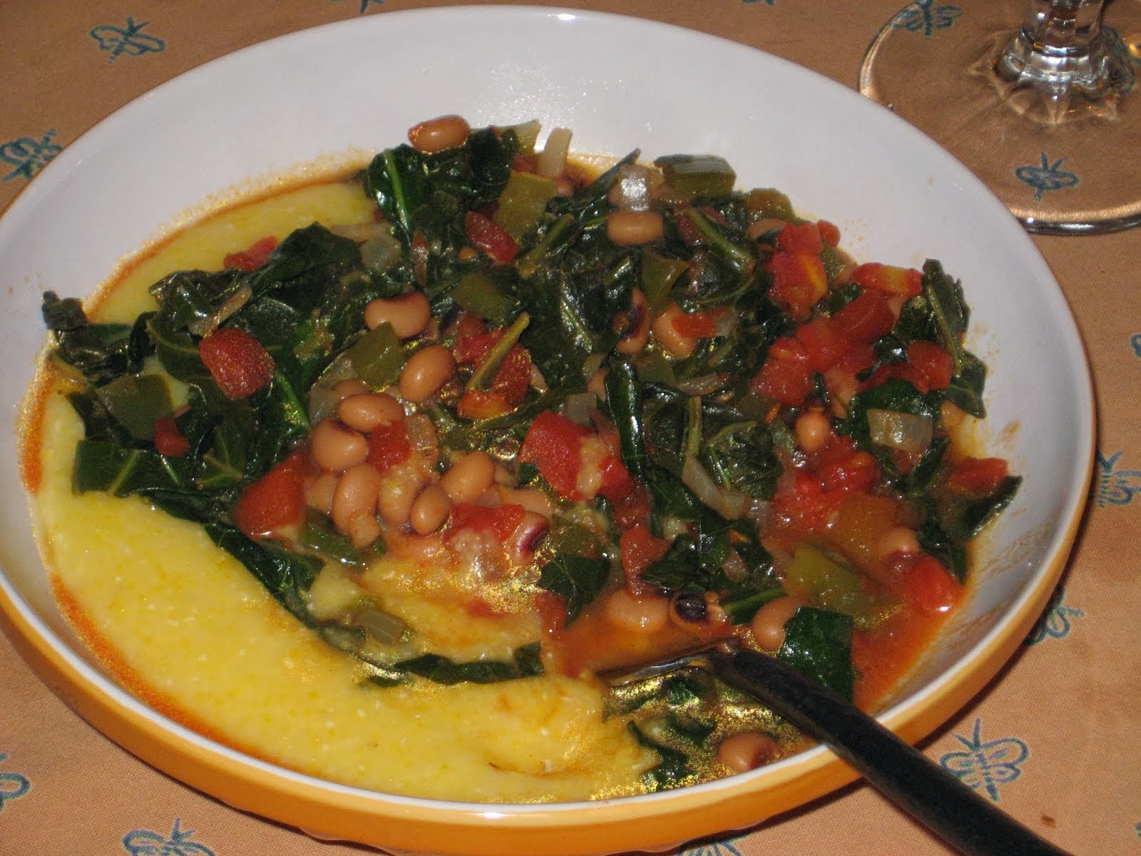 Romeo's Food Lady Grits with Smoky Blackeyed Peas and Collards
