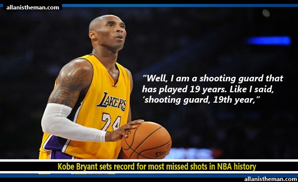 Kobe Bryant sets record for most missed shots in NBA history
