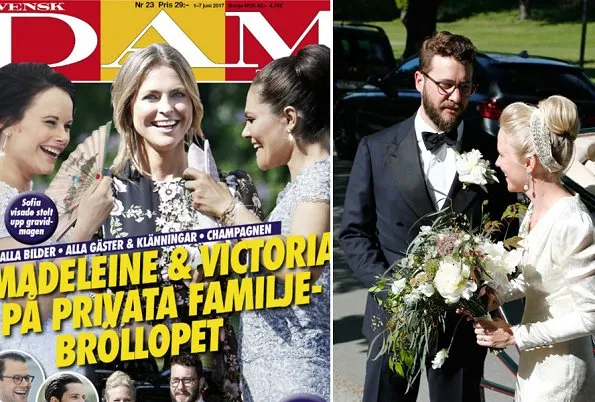 Princess Madeleine wore GIAMBATTISTA VALLI floral print gown and Valentino shoes, carried Valentino Pink Rockstud Clutch Bag, Crown Princess Victoria wore Valerie Aflalo Mabel top and Corn skirt, carried Abro clutch Princess Sofia IDA SJOSTEDT gown