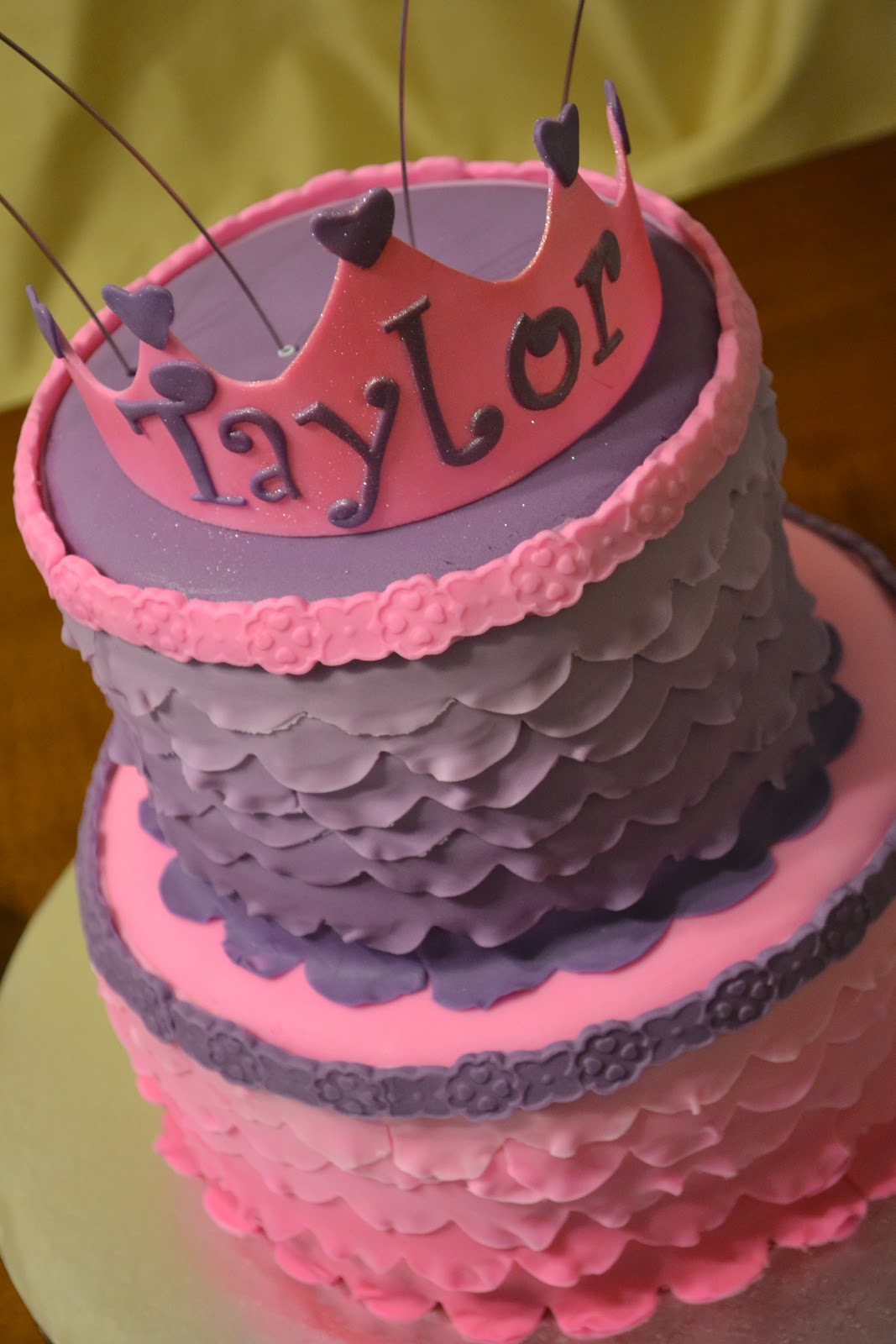Cakes by Lala Pink and purple ombre ruffle princess cake