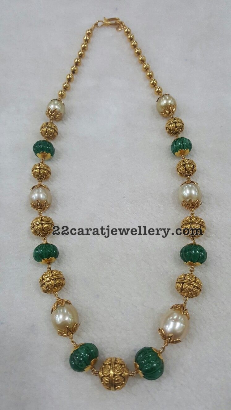 Simple Beads Necklaces with Nakshi Balls Jewellery Designs