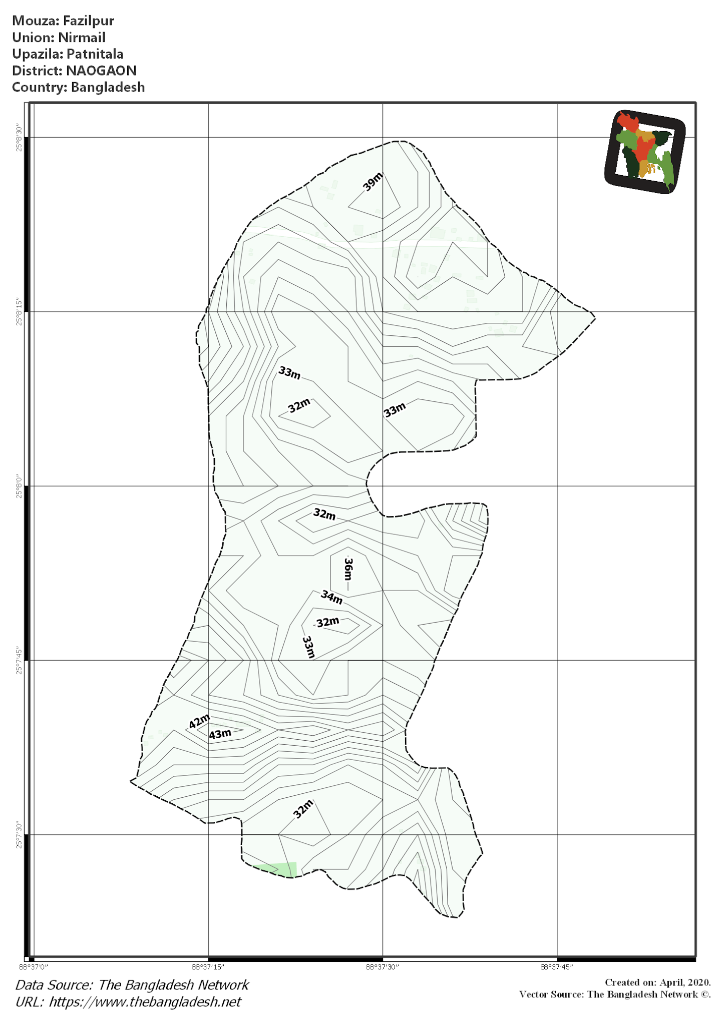 Map of Fazilpur Mouza of Patnitala Upazila, NAOGAON, Bangladesh.