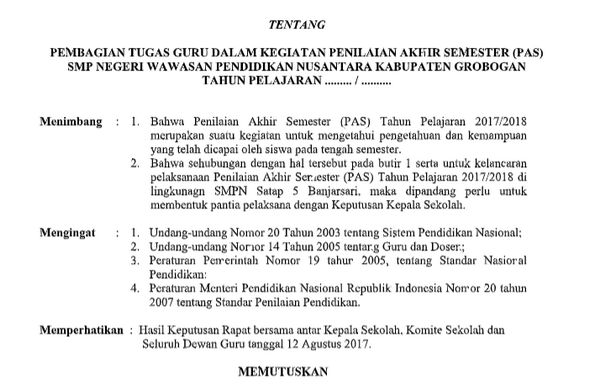 Contoh Sk Panitia Pat Penilaian Akhir Tahun Format Docx File Terbaru