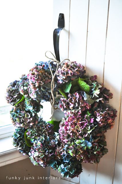 A hydrangea wreath in 5 minutes! via Funky Junk Interiors