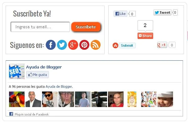 Caja de suscripciones caja de seguidores de Facebook y redes sociales para blogger
