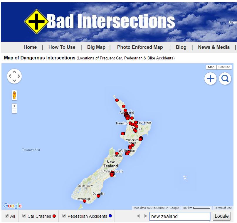 New Zealand Dangerous Intersections Map