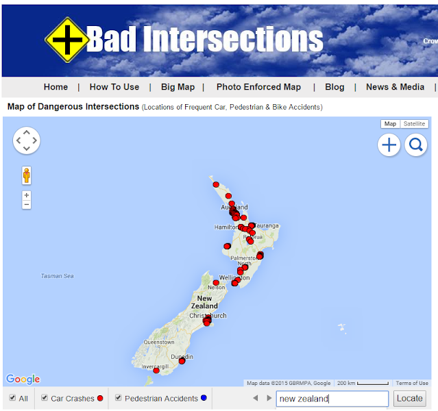 Map of dangerous intersections in New Zealand
