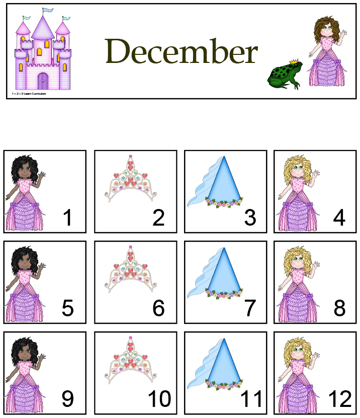1 2 3 Learn Curriculum Princess Calendar Nmbers