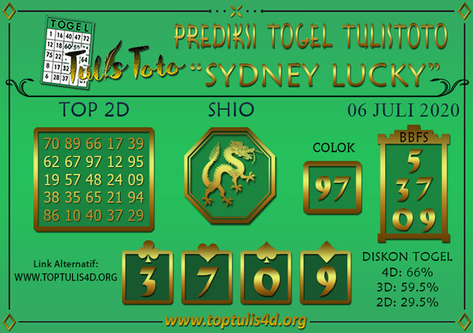 Prediksi Togel SYDNEY LUCKY TODAY TULISTOTO 06 JULI 2020