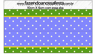 Purple, Yellow and Green with Withe Polka Dots: Free Printable Quinceanera Candy Bar Labels.