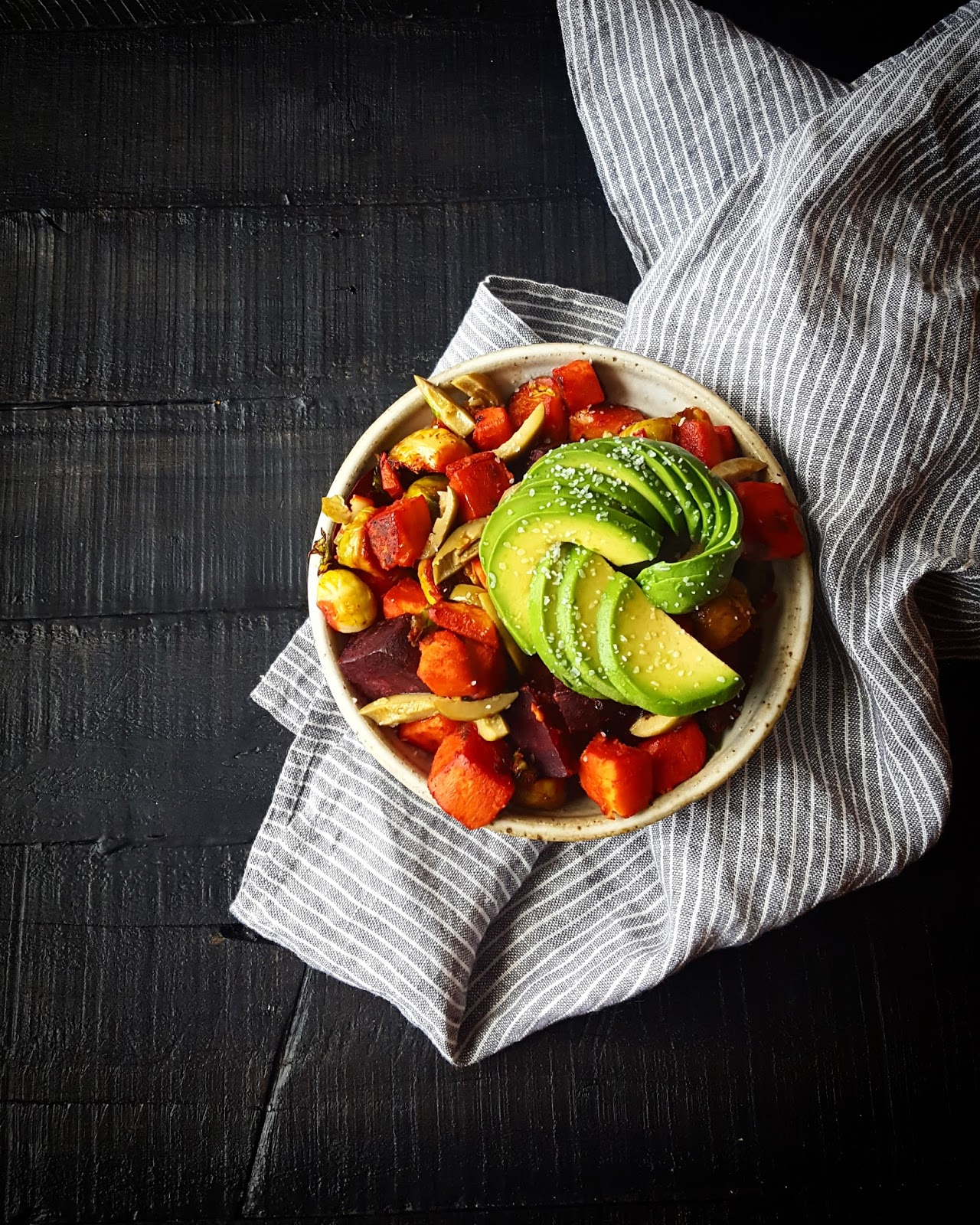 Mango & Tomato Meatless Monday Vegan Beets, Sweet Potatoes & Brussels