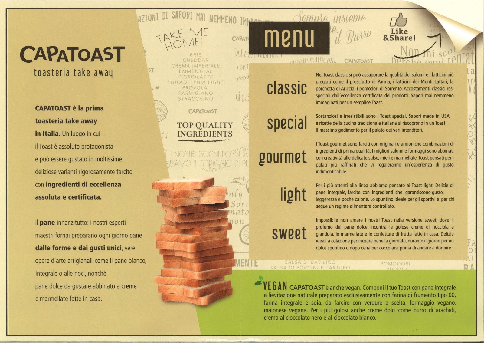 Menu e Prezzi Menu della toasteria take away CAPATOAST a Milano in