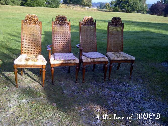 4 the love of wood BLACK AND WHITE TOILE shabby chic dining chairs