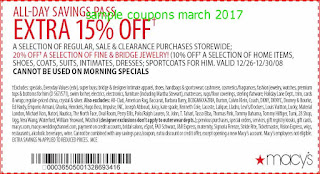 free Macy's coupons march 2017