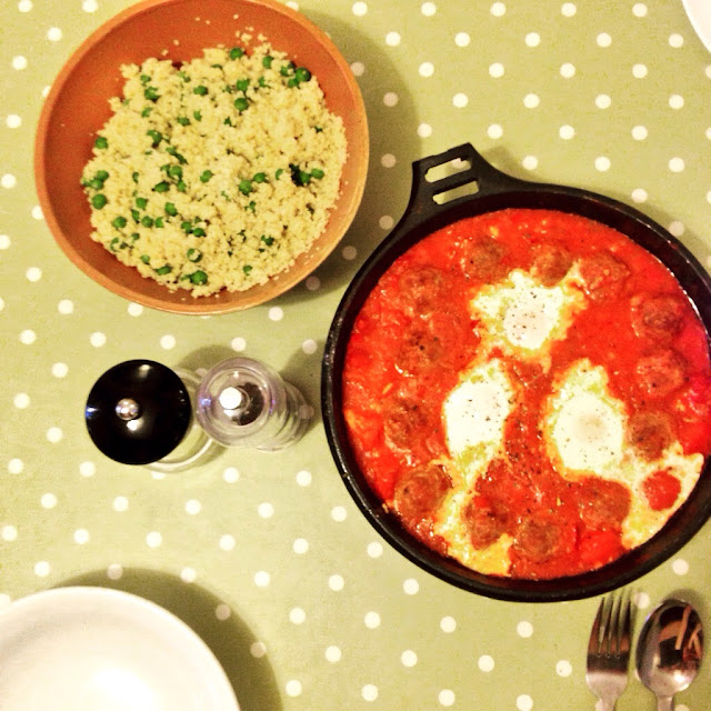 Lamb & Egg tagging with pea cous cous 