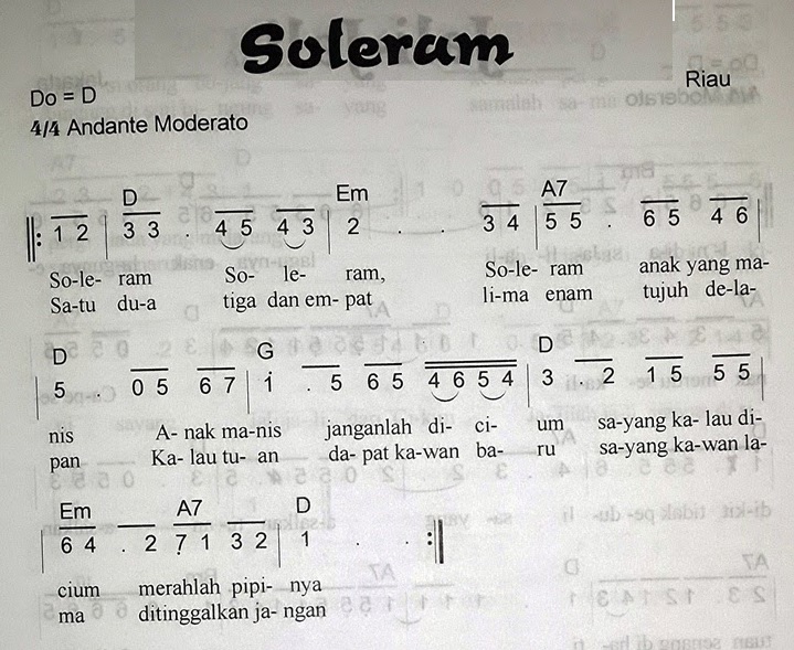 Soleram, Lagu Daerah Asal Riau Lengkap Dengan Not Angkanya Everything