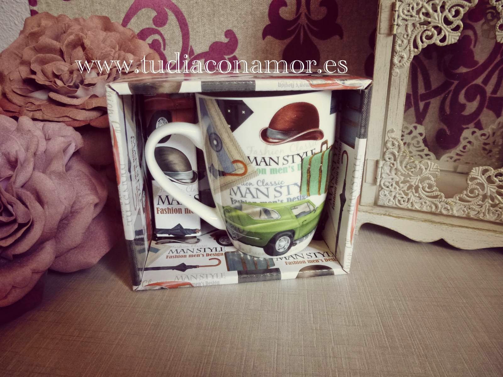 Recuerdo para hombre, taza decorada vintage Una taza es el recuerdo perfecto es útil y en este caso tiene un diseño muy conveniente para bodas retro o vintage
