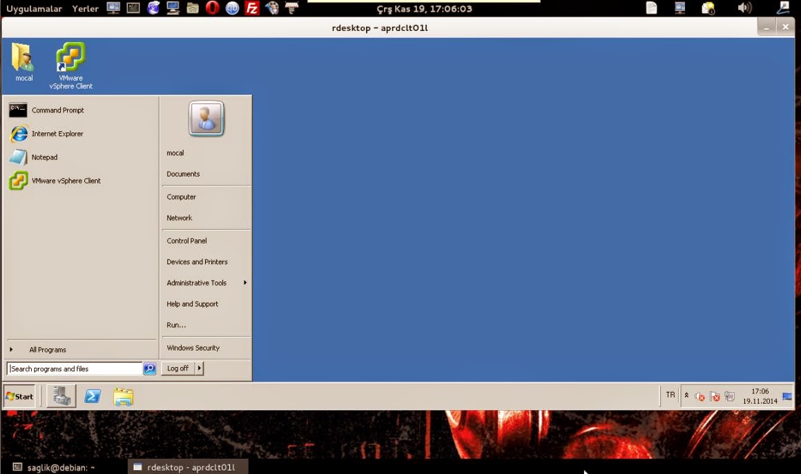Bireysel paylaşım sitesi "mocal™ 2014®" rdesktop (Linux'ten windows