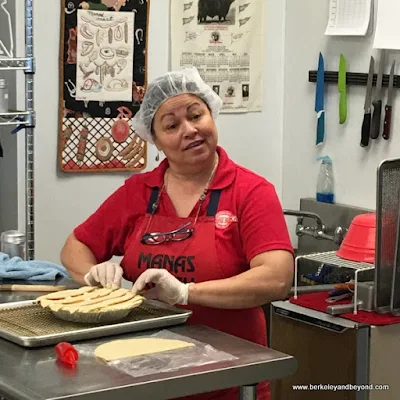 Laura makes an aprictor pie at Manas Ranch Meat Market in Esparto, Capay Valley, California