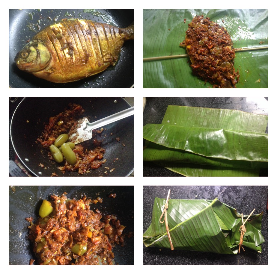 FISH COOKED IN BANANA LEAF / FISH POLLICHATH (With bilimbi fruit