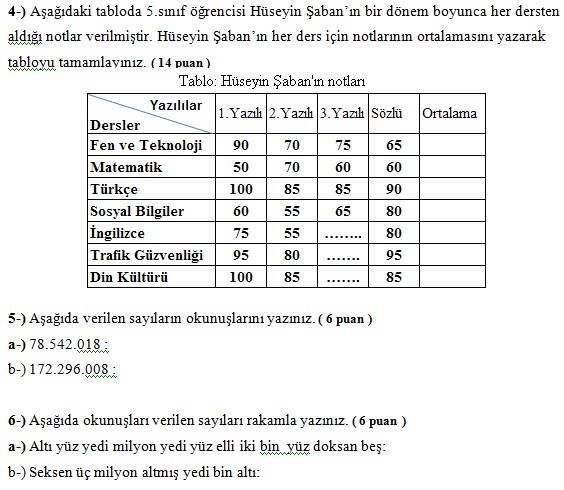5. Sinif Matematik 2. Dönem 2. Yazılı Soruları 2013 - Ödevvar,oguz hoca
