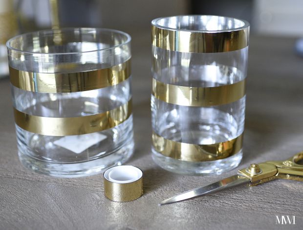 DIY metallic foil gold striped vase tutorial- takes about 5 minutes! 