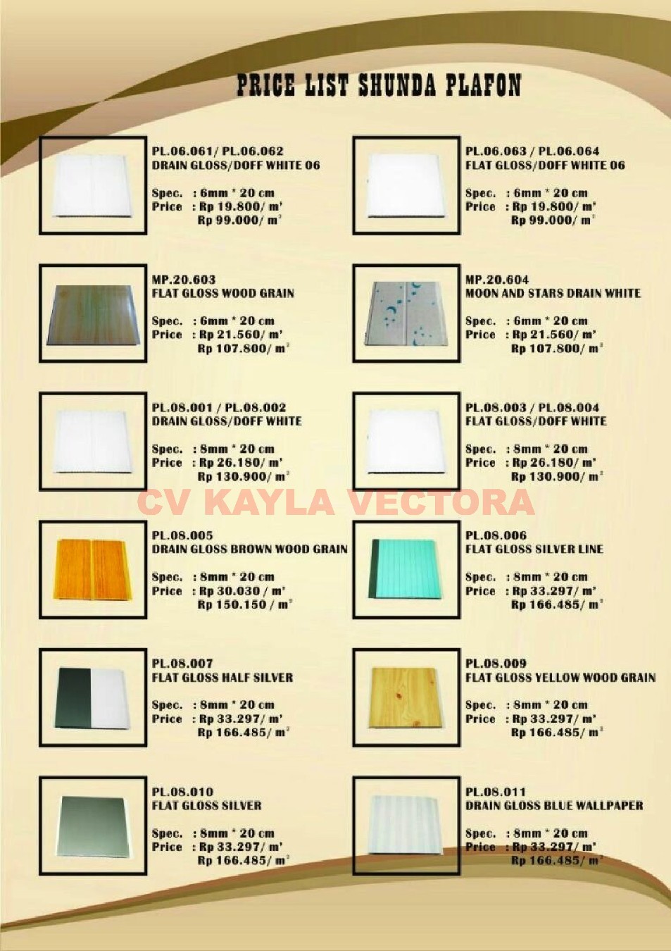 SHUNDA PLAFON SEMARANG Harga per meter SHUNDA PLAFON SEMARANG Harga per meter