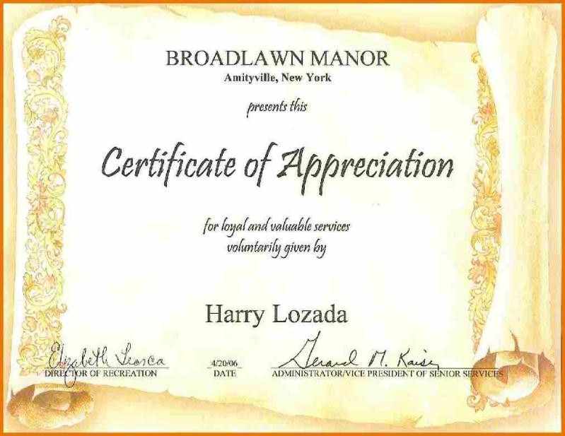 Certificate Templates Sample Certificates Of Appreciation