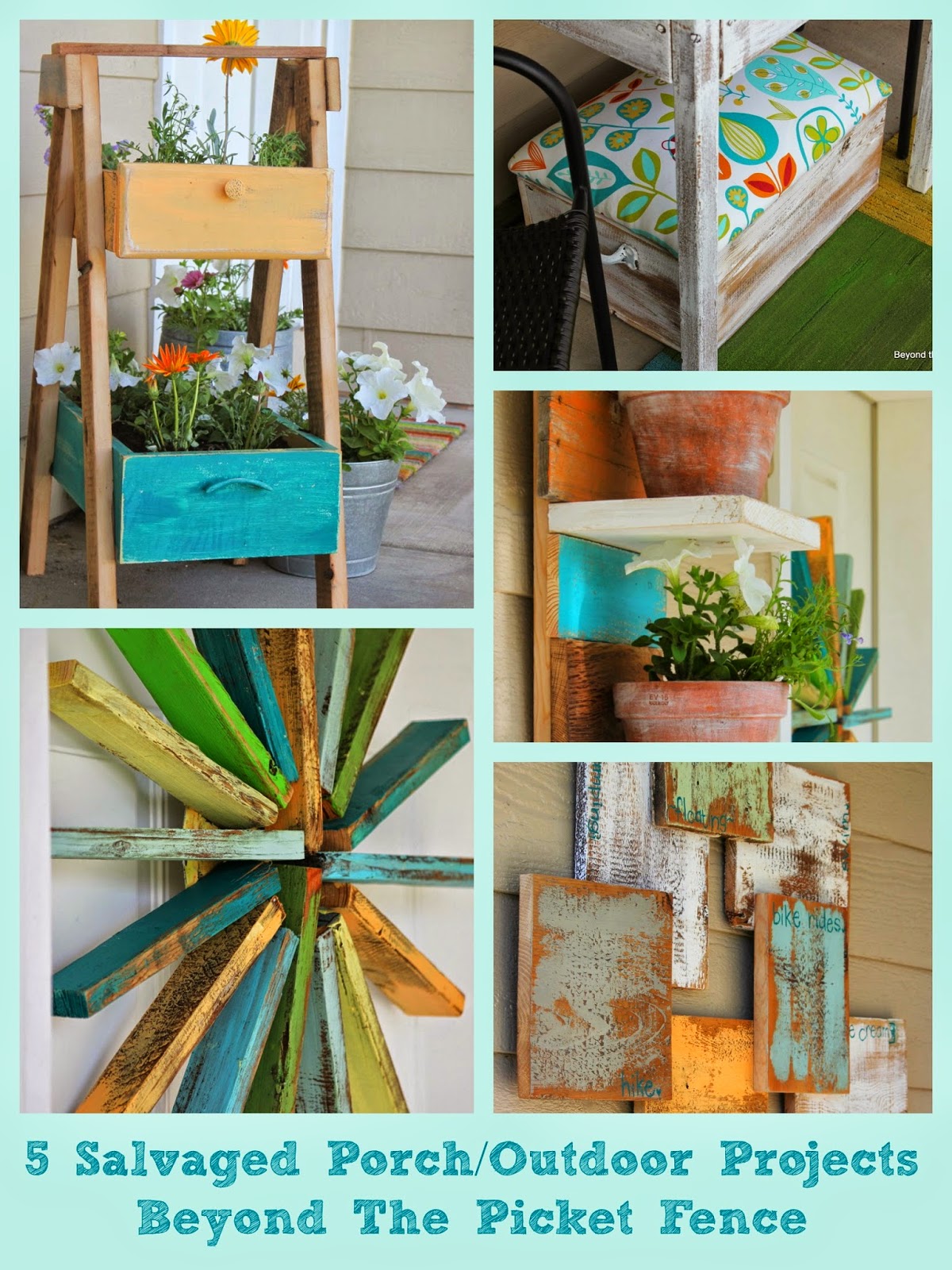 Upcycled Salvaged Porch Projects http://bec4-beyondthepicketfence.blogspot.com/2014/05/porch-projects-roundup-link-party-and.html