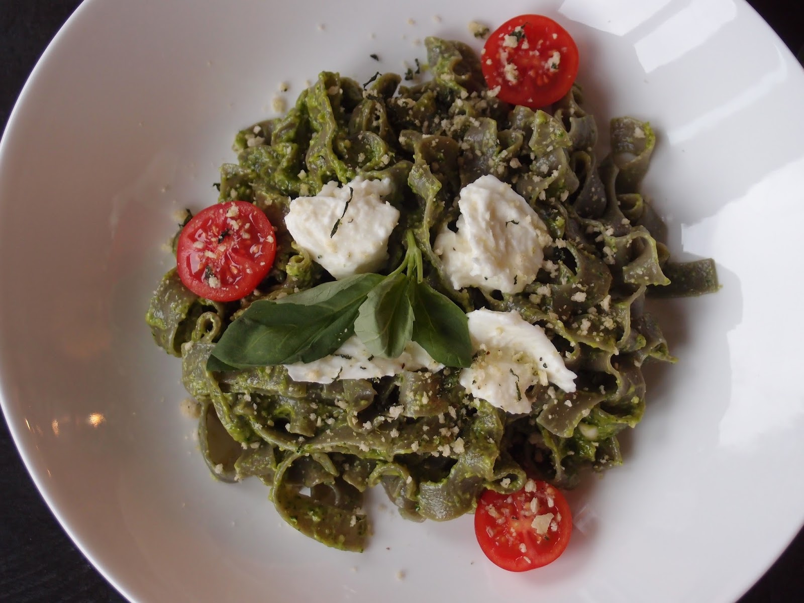 The VegHog Baby kale pesto with spelt spirulina tagliatelle