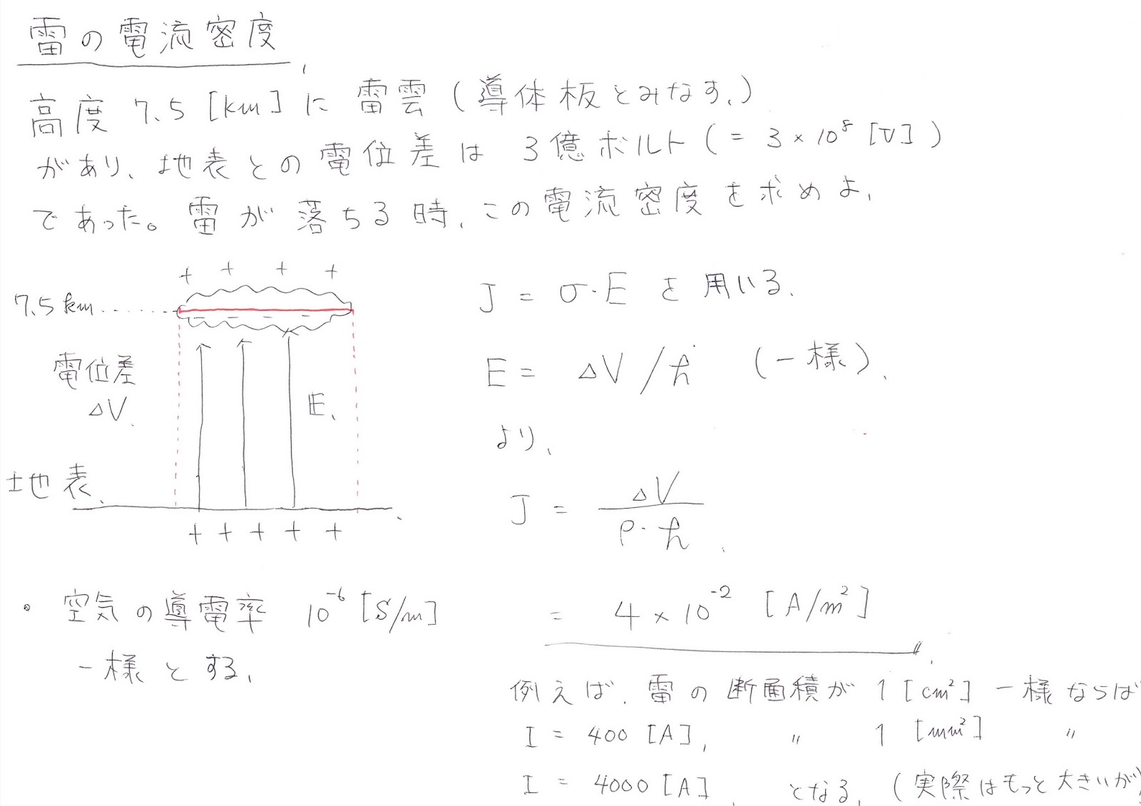 電気磁気工学を学ぶ Ex1 22 雷の電流密度