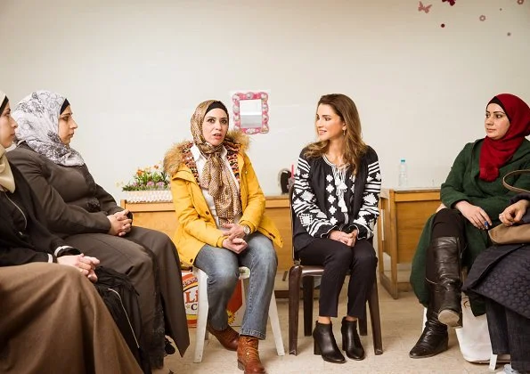 Queen Rania of Jordan visited Al Ashrafieh Secondary School for Girls in Amman