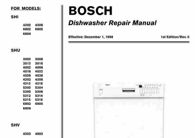 Bosch Shi Shu Shv Dishwasher Service Manual