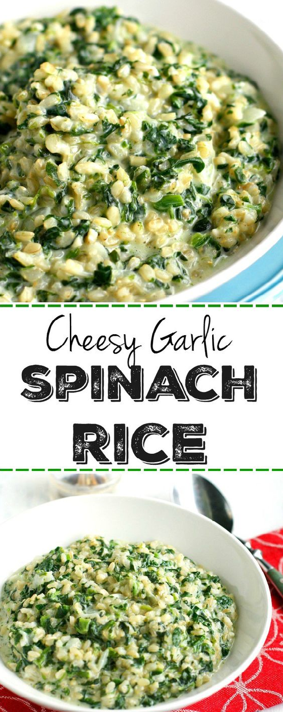 Cheesy Garlic Spinach Rice cooking Creations