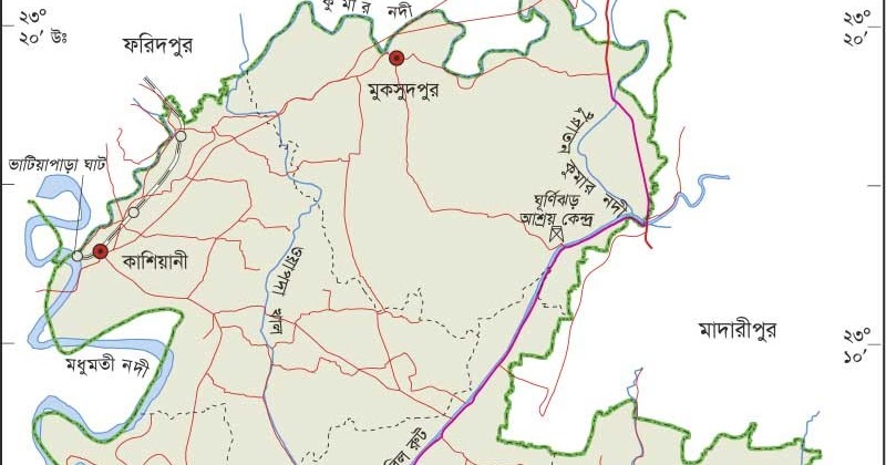 গোপালগঞ্জ জেলা মানচিত্র, ঢাকা বিভাগ, বাংলাদেশ