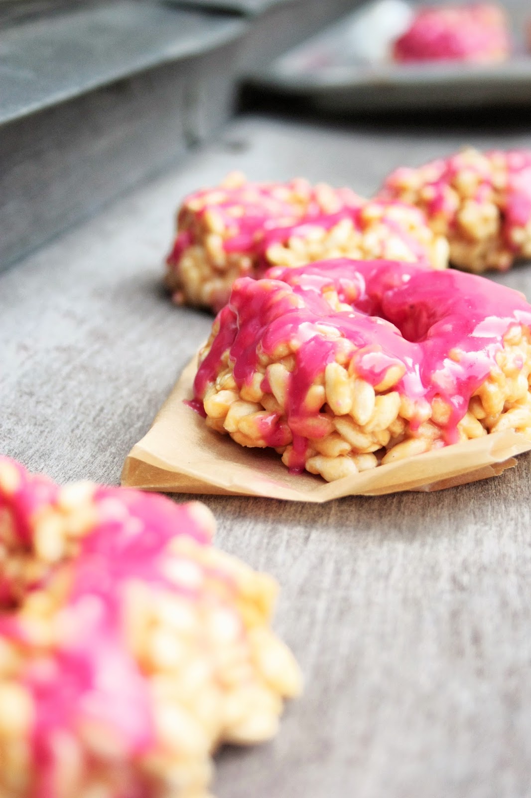 everything is poetry: puffed rice donuts with raspberry glaze