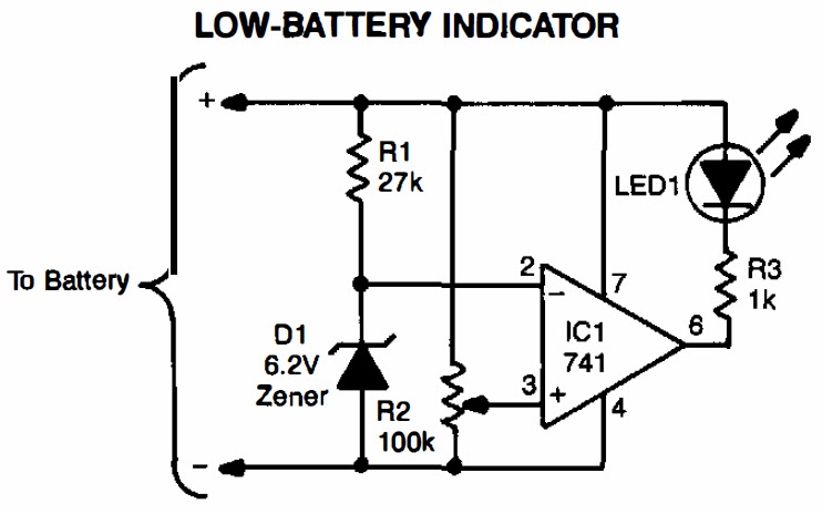 Low battery indicator circuit diagram - Electronic Repairing