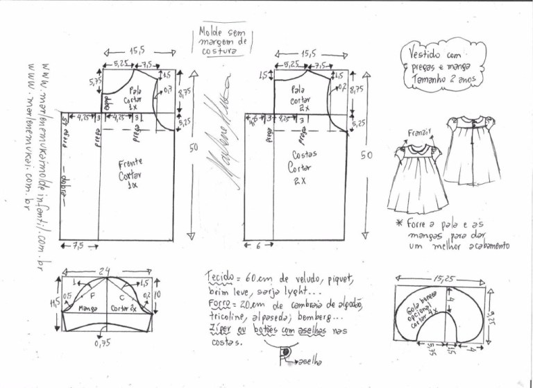 Vestido infantil com moldes e medidas para corte e costura - Ver e Fazer